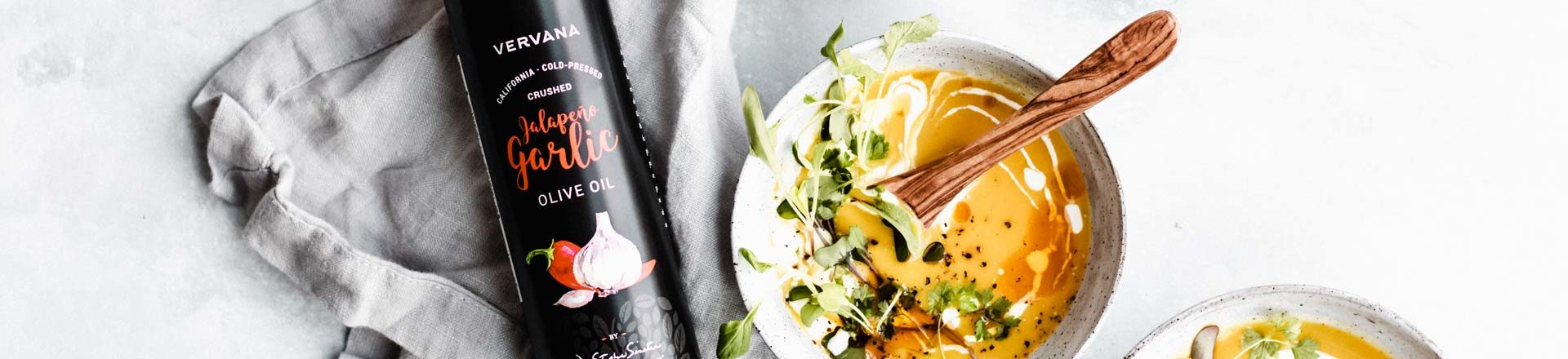 healthy winter squash soup recipe featuring Vervana crushed flavored olive oils